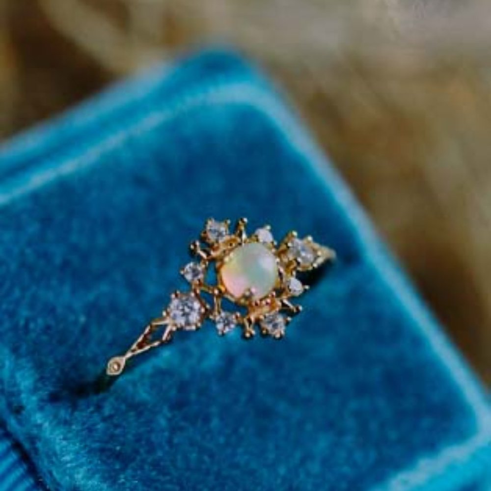 Gold Vermeil Genuine Opal Stone Dainty Ring for her Natural Opal Silver ring